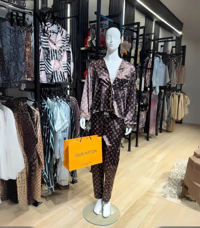 Luxury Satin Pajama Set – Iconic Monogram-Inspired Design (High-Quality Imported)