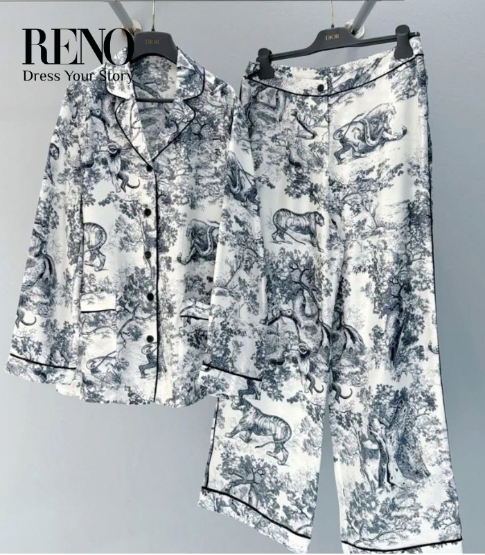 Silk Satin Suit – Gray × Black