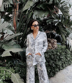 Silk Satin Suit – Gray × Black