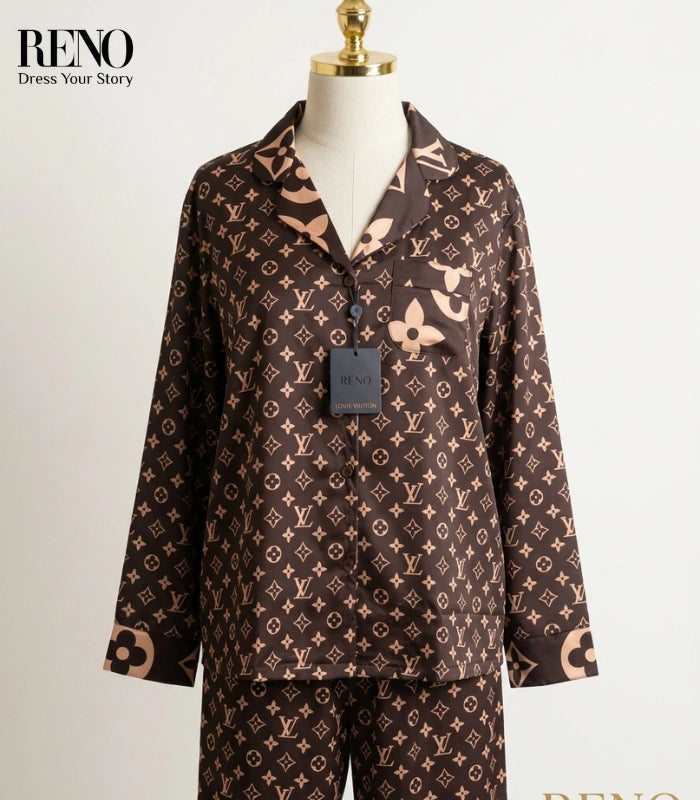 Imported Brown Satin Pajama Set with a Luxurious & Soft Design