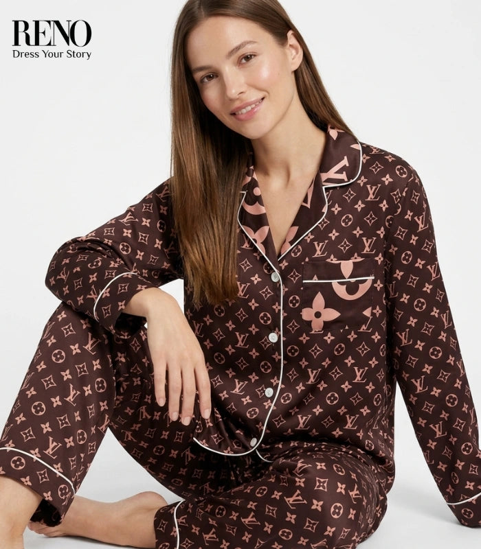 Imported Brown Satin Pajama Set with a Luxurious & Soft Design