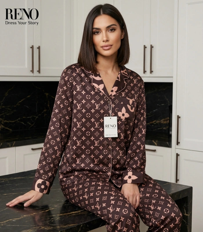 Imported Brown Satin Pajama Set with a Luxurious & Soft Design