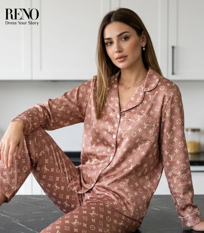 Imported Beige Satin Pajama Set with a Luxurious and Soft Design