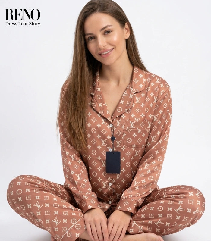Imported Beige Satin Pajama Set with a Luxurious and Soft Design