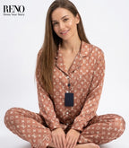 Imported Beige Satin Pajama Set with a Luxurious and Soft Design