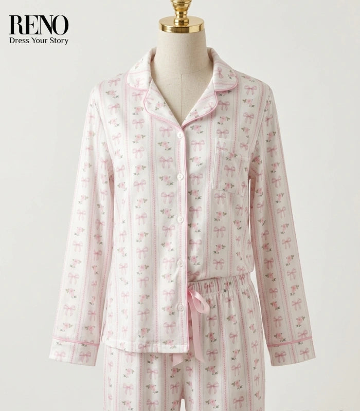 Autumn Summer Cotton Pajama with Bow