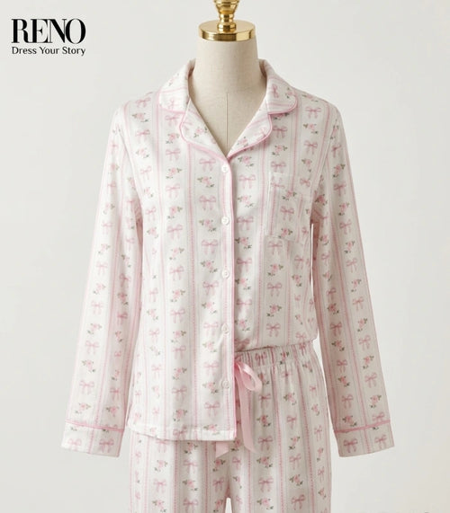 Autumn Summer Cotton Pajama with Bow