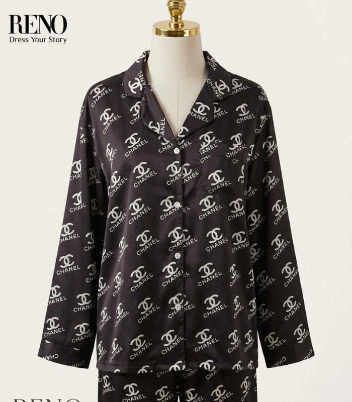 Imported Black Satin Pajama Set with a Luxurious and Elegant Design