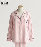 Luxury Satin Pajama Set in Pink Striped Design – High-Quality Imported