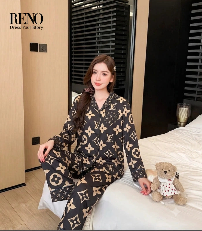 Imported Brown Satin Pajama Set with a Luxurious & Soft Design