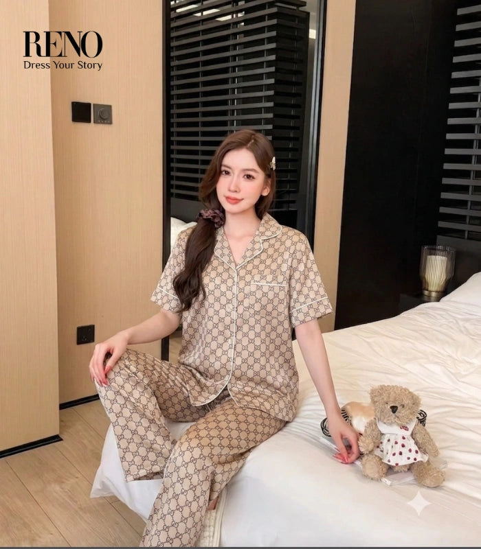 Women's Beige Summer Pajama Set – Imported