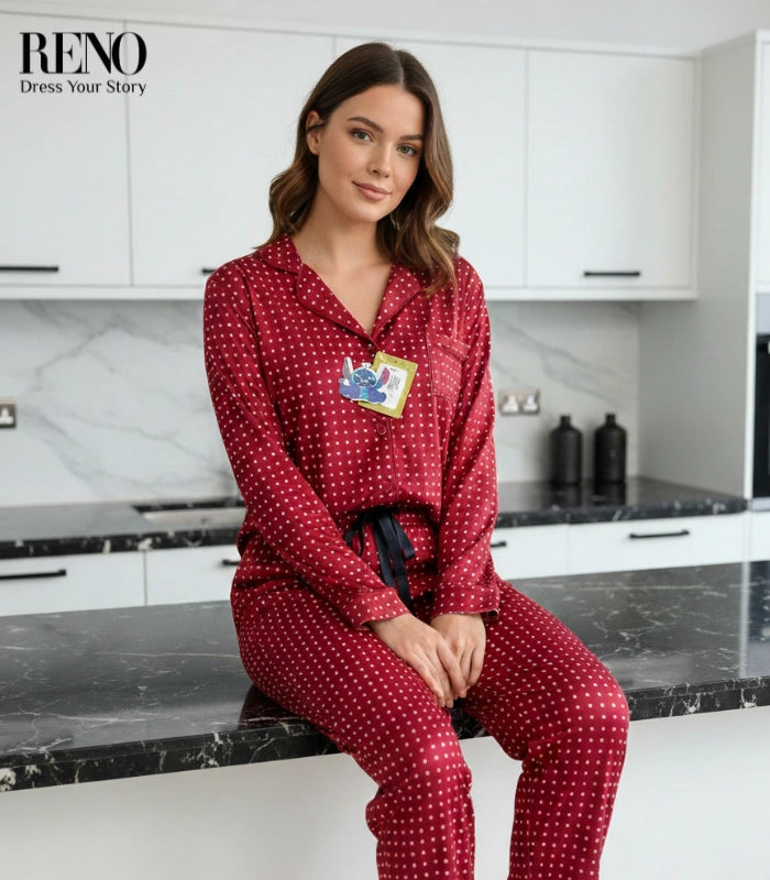 Burgundy Polka Dot Autumn Pajama Set