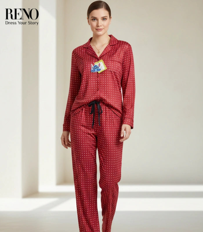 Burgundy Polka Dot Autumn Pajama Set