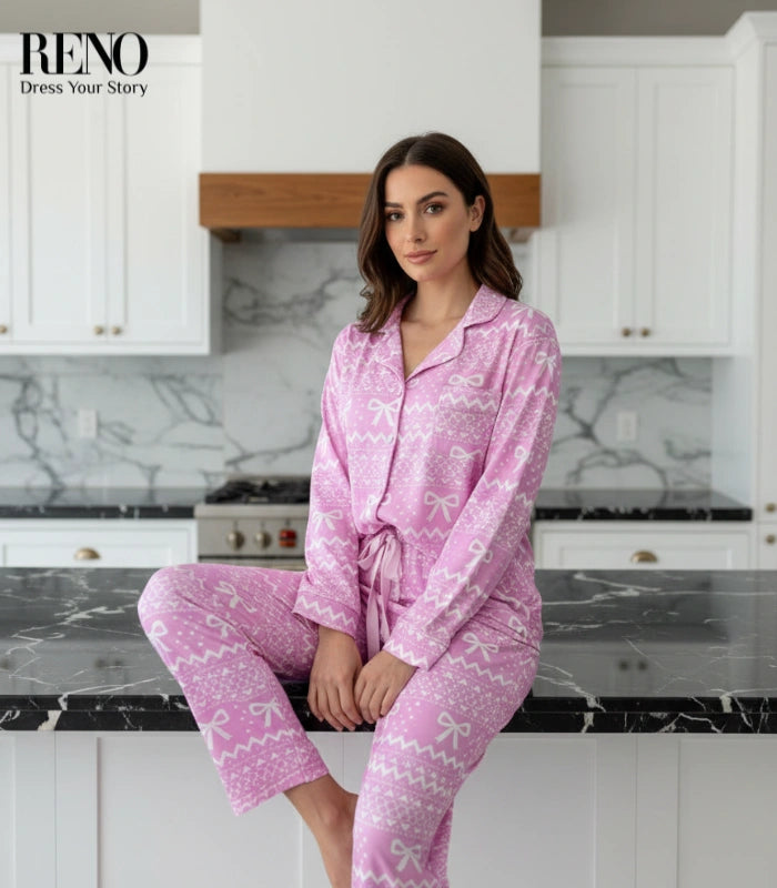 Pajama Set with an Elegant Bow Detail