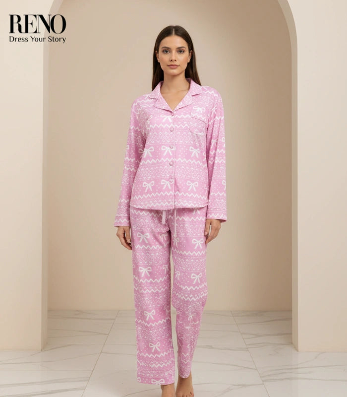 Pajama Set with an Elegant Bow Detail