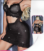Luxury Black Cut-Out Lingerie Set with Gold Chain Details