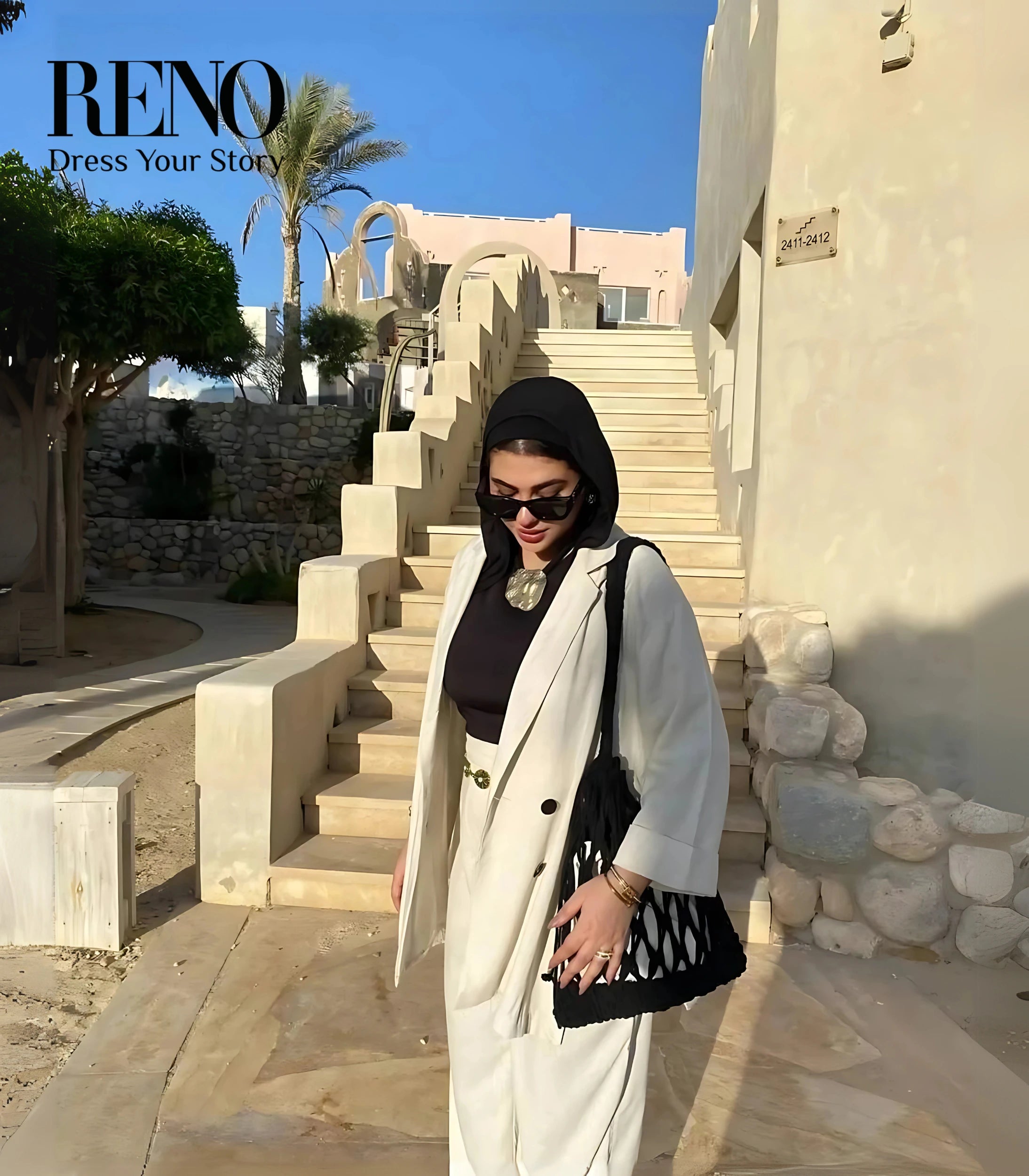 Linen Suit with Side Slits &amp; Button Details