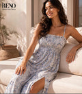 Long Floral Print Nightdress with Thin Straps
