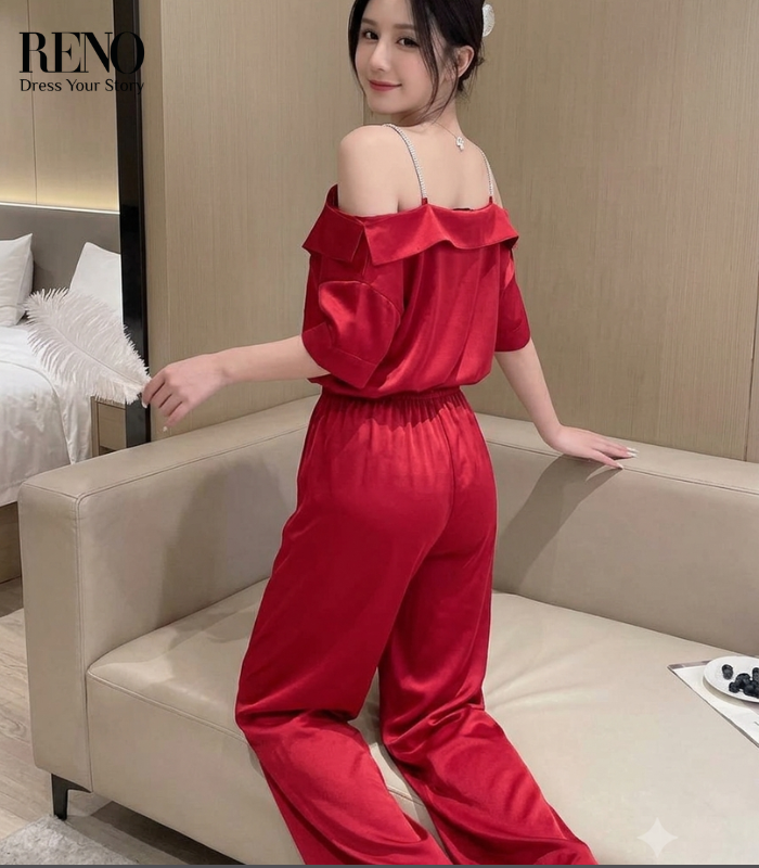 Off-Shoulder  Red Satin