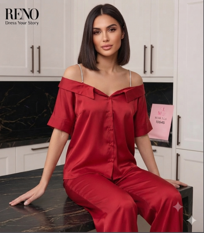 Off-Shoulder  Red Satin
