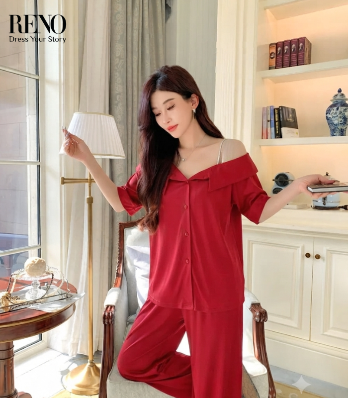 Off-Shoulder  Red Satin