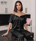 Off-Shoulder  Black Satin