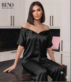 Off-Shoulder  Black Satin