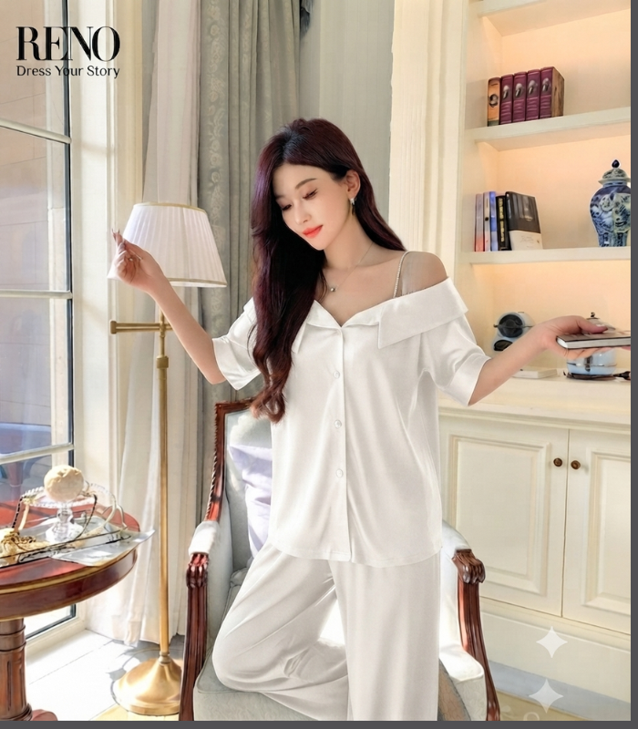Off-Shoulder White Satin