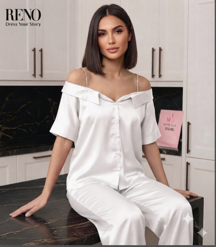Off-Shoulder White Satin