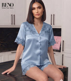 Sky Blue Satin Lace Set