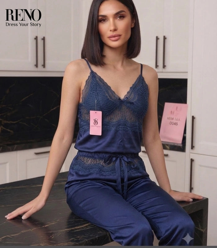 Navy Satin Lace