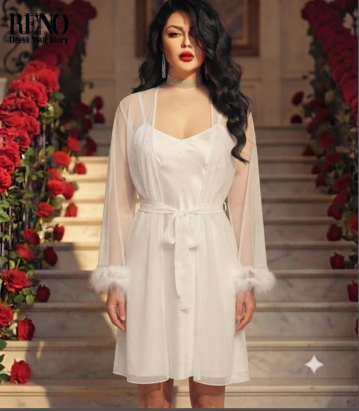 White Satin Rhinestone Set