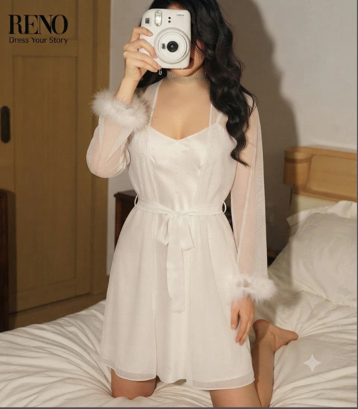White Satin Rhinestone Set