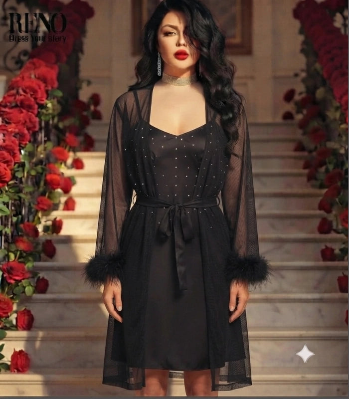 Black Satin Rhinestone Set
