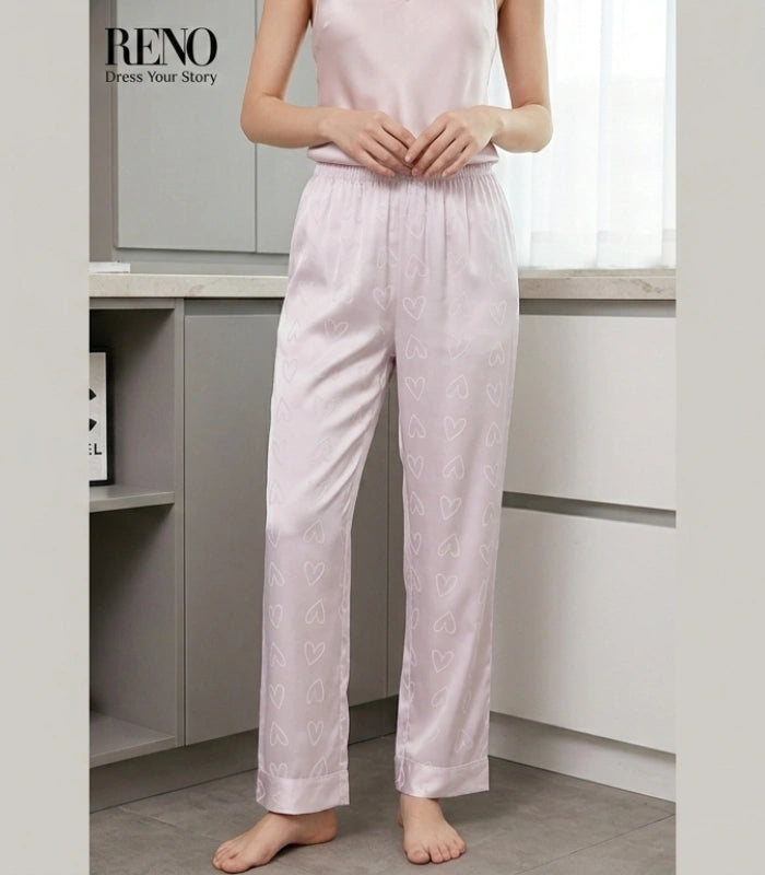 Heart Print Pajama Set – Soft & Feminine Dusty Rose