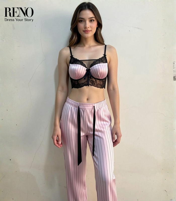 Pink Stripe Satin Set