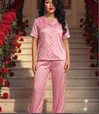 Pink Monogram Satin Pajama Set