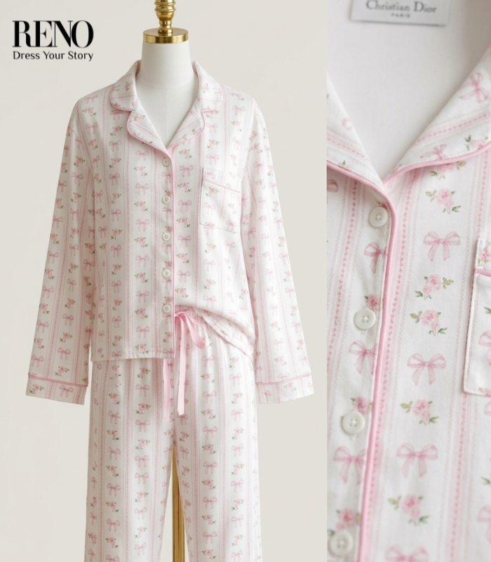 Autumn Summer Cotton Pajama with Bow