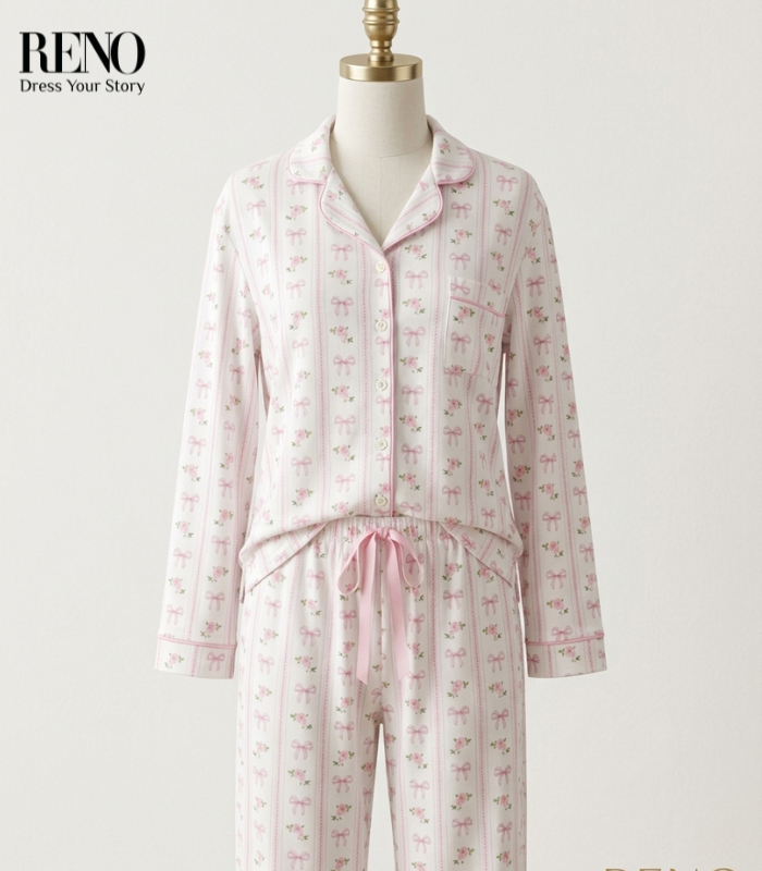 Autumn Summer Cotton Pajama with Bow