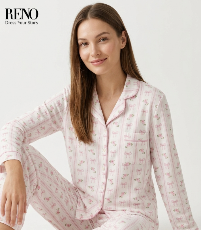 Autumn Summer Cotton Pajama with Bow