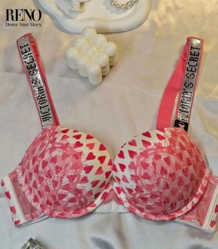 White & Pink Heart Print Set