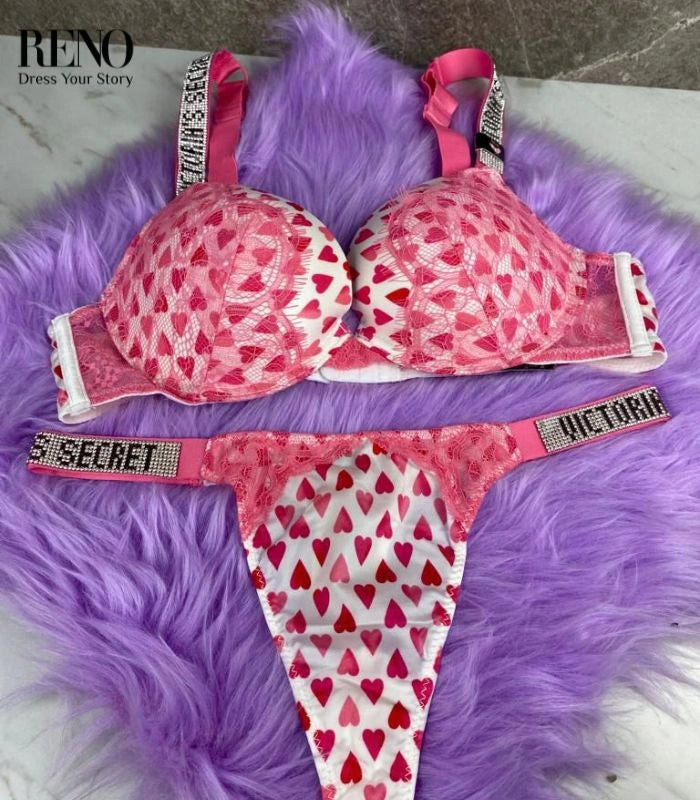 White & Pink Heart Print Set