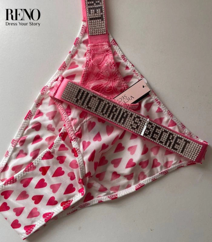 White & Pink Heart Print Set