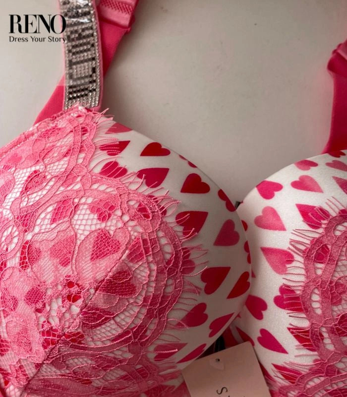 White & Pink Heart Print Set