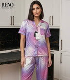 Luxury Satin Pajama Set in Pink Gradient – Inspired Monogram Design (High-Quality Imported)