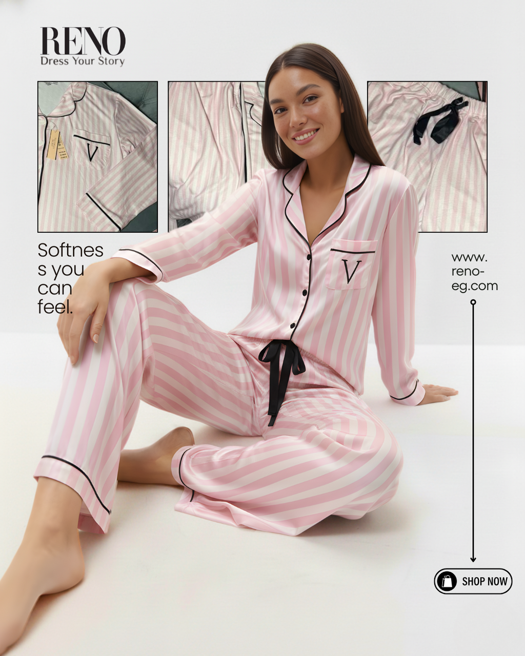 Luxury Pajama Set in Pink Striped Design – High-Quality Imported + Gift Bag