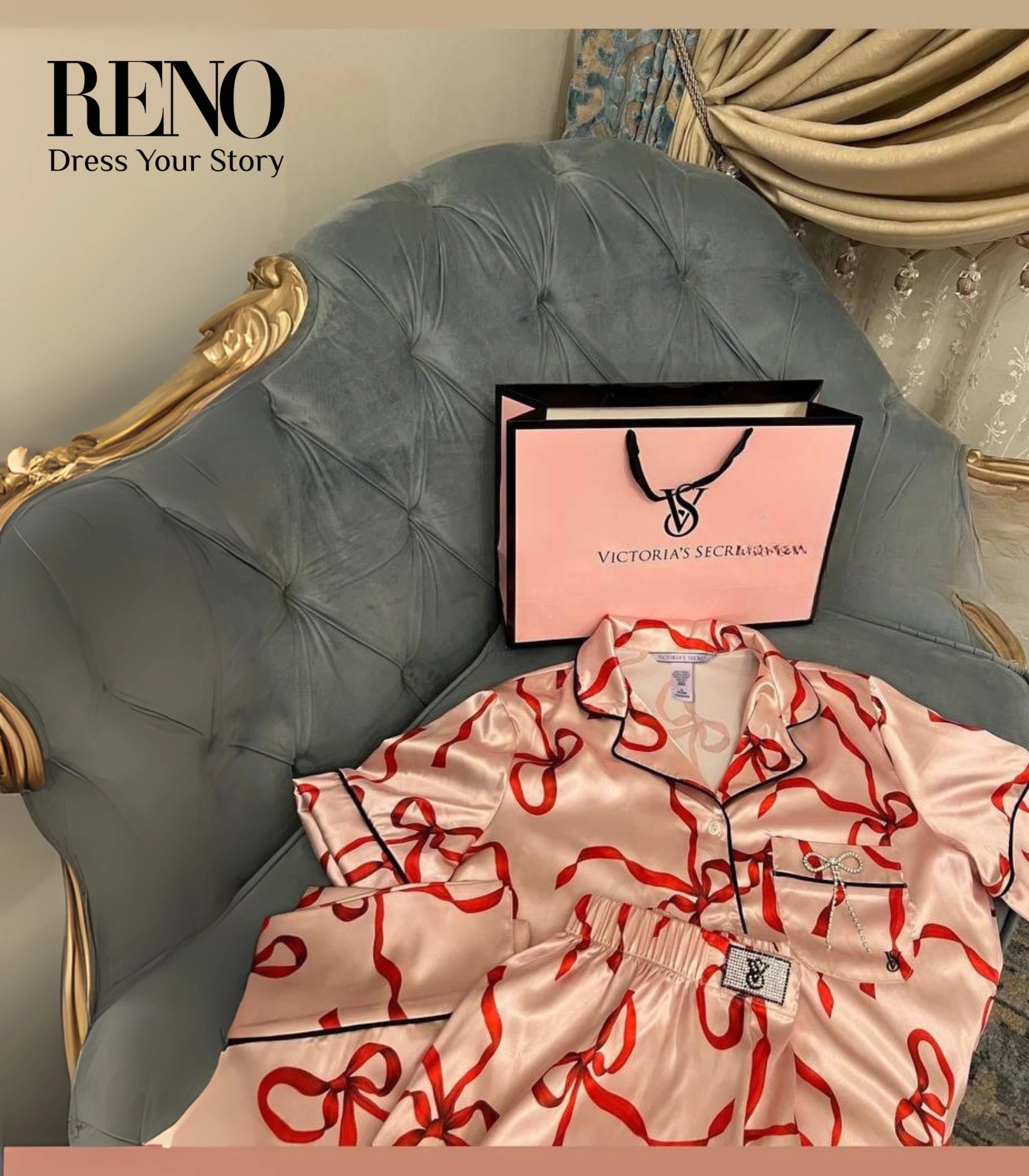 Satin Pajama Set – Luxury Inspired Design with Bow Print (High-Quality Imported)