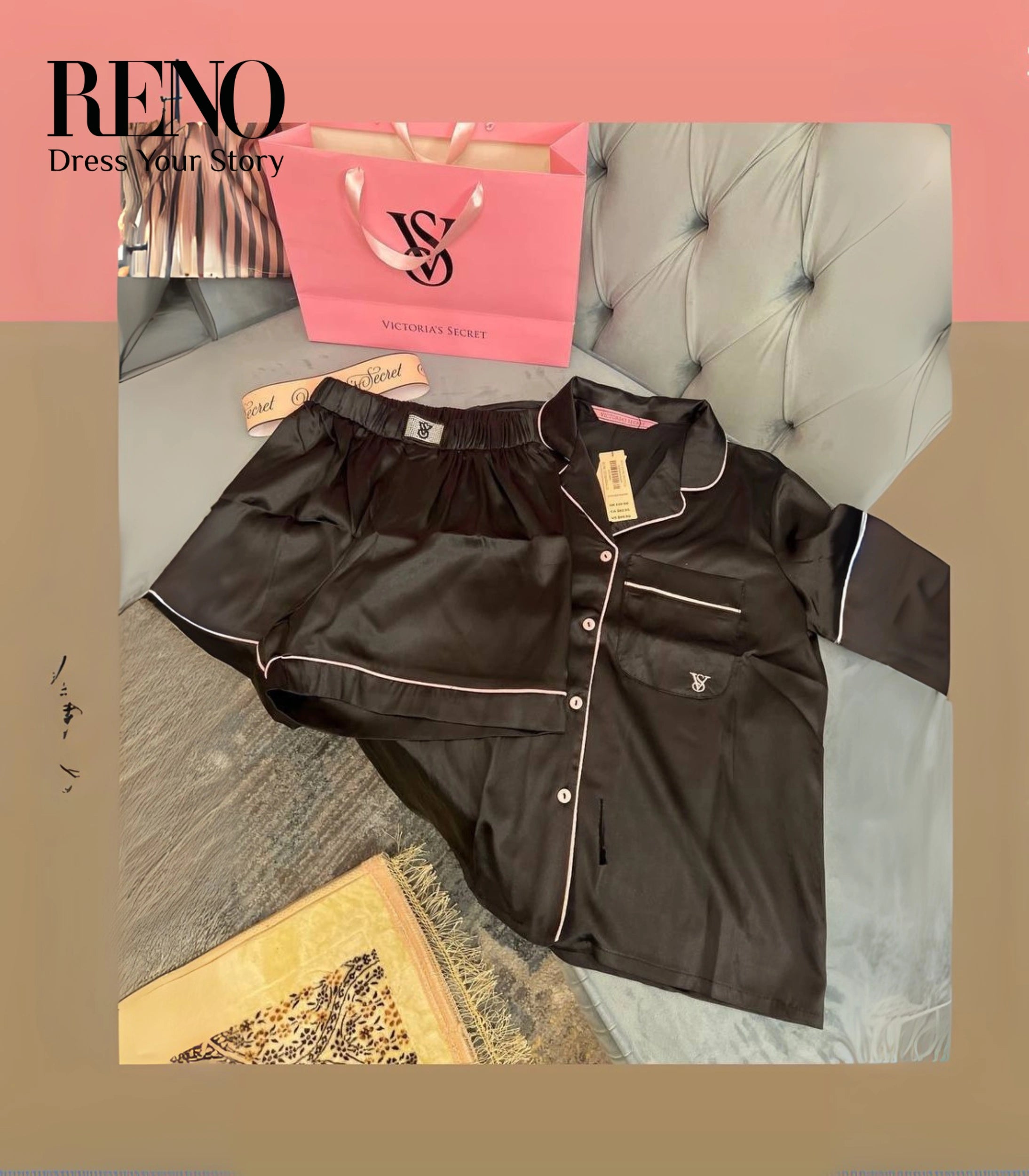 Satin Pajama Set – Luxury Inspired Design in Black (High-Quality Imported)