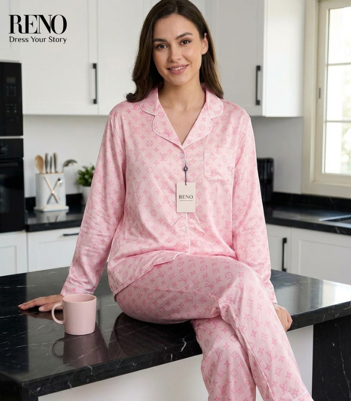 Imported Pink Satin Pajama Set with a Soft & Feminine Luxurious Design