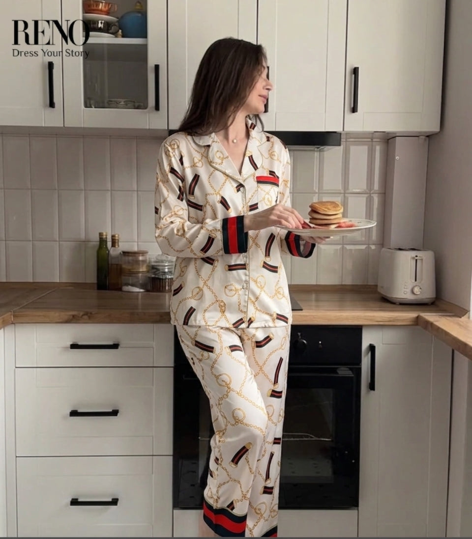 Gold Chain Print Pajama Set